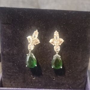 Swarovski Emerald Green and Silver Teardrop Earrings